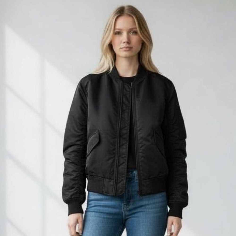 Everlane Women's XXS Nylon Lined Bomber Jacket Full Zip Black EUC